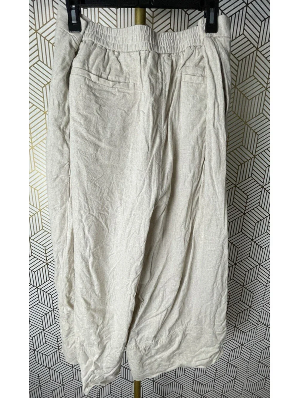 Banana Republic Wide Leg Linen Blend Cropped Ivory/Natural Pull-On Pant XXL 2XL